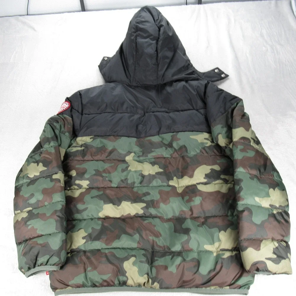Levis Jacket Youth XL 13-15 Yrs Black Camo Hooded Insulated Zip Puffer Hood Flaw